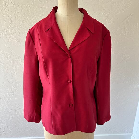 COLDWATER CREEK Womens 100% Silk Button Up Top Jacket NWOT Petite 10 Red Career - Picture 1 of 11